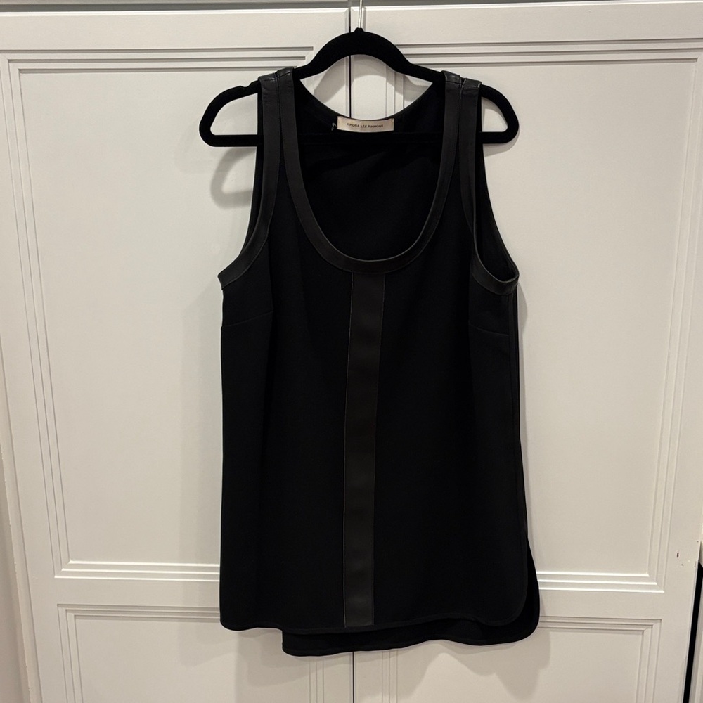 Black Leather Detail Women's Sleeveless Blouse